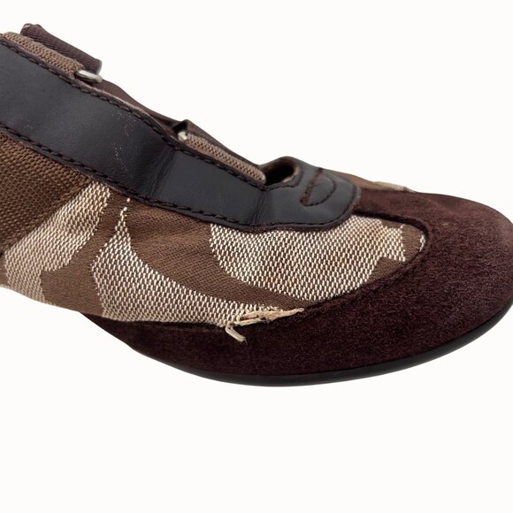 Coach Brown Monogram Canvas & Suede Kyrie Velcro Strap Sneakers Size 7 - Picture 3 of 11